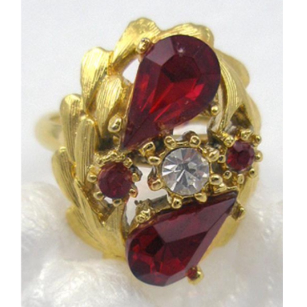 Ruby Rhinestone Cocktail Ring - image 1